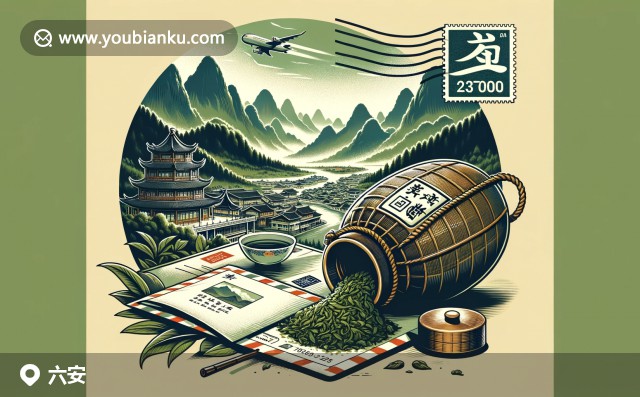 六安市的獨特特色，將瓜片茶、大別山脈和郵政元素融合，展現(xiàn)茶文化和自然美景