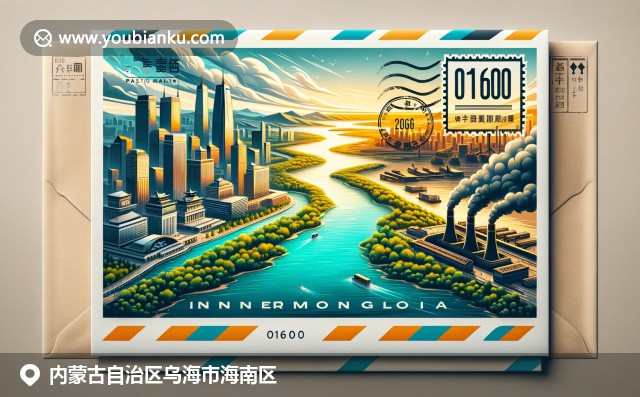 烏海市黃河風(fēng)光、烏海湖與煤炭開采景象的現(xiàn)代描繪