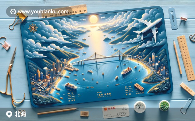 北海自然與文化的結(jié)合，呈現(xiàn)潿洲島風光、銀灘海景和黃牛特色，散發(fā)清新寧靜之美