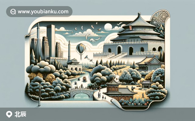 插畫(huà)：天津之眼摩天輪與狗不理包子郵票，象征北辰區(qū)地標(biāo)與美食文化的結(jié)合