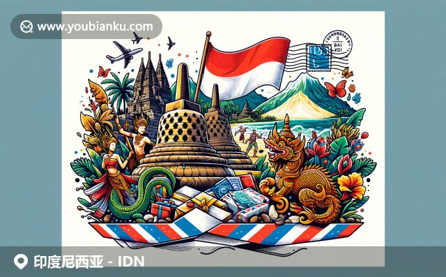 展現(xiàn)印度尼西亞郵政本質(zhì)和文化豐富性，明信片上設(shè)計(jì)有婆羅浮屠、普蘭巴南寺和巴厘島海灘，傳統(tǒng)舞蹈、科莫多龍和印尼咖啡元素豐富文化特色