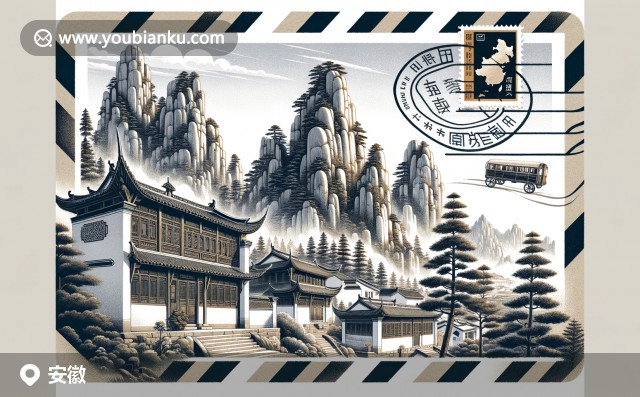 安徽自然和歷史的融合，展現(xiàn)黃山美景與徽派建筑，融入郵政元素