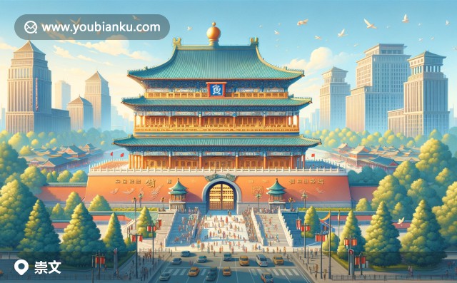 現(xiàn)代風(fēng)格插畫(huà)：崇文區(qū)特色 - 天壇祈年殿、北京烤鴨與京劇面具，展現(xiàn)古老與現(xiàn)代交融的北京風(fēng)情