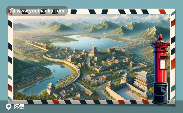 北京懷柔區(qū)郵票航空信封與長城、水庫美景，展現(xiàn)懷柔郵政編碼頁面特色