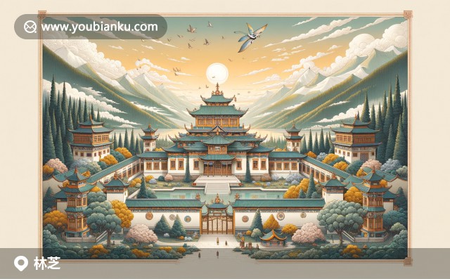 林芝特色郵票信封，展示南迦巴瓦峰、雅魯藏布大峽谷和桃花的春季風情