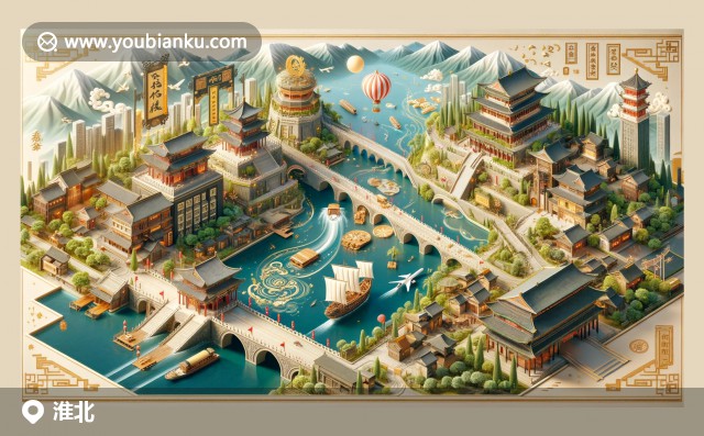 淮北的古建筑、自然風(fēng)景和煤炭畫，融入中國郵政元素，展現(xiàn)地域與郵政特色