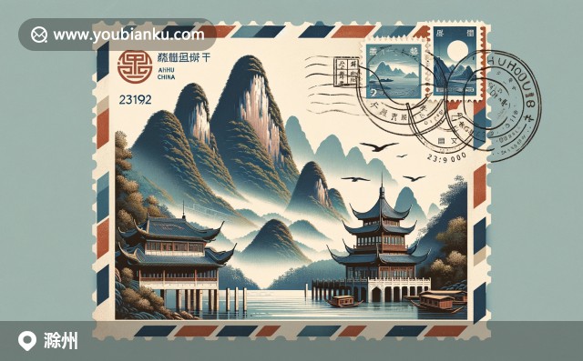 安徽自然和歷史的融合，展現(xiàn)黃山美景與徽派建筑，融入郵政元素