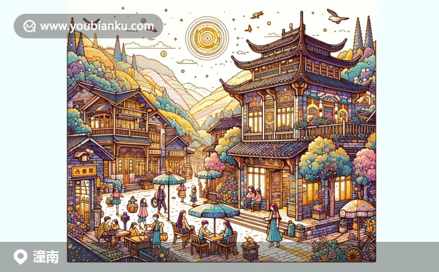 重慶市潼南縣郵戳下的葡萄、桃花源和老街風(fēng)情圖，現(xiàn)代郵政編碼402660與傳統(tǒng)風(fēng)貌的完美結(jié)合