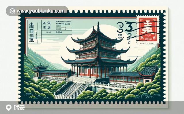 插畫(huà)：瑞安古戲臺(tái)、柑橘園與郵政郵票元素，展示當(dāng)?shù)貍鹘y(tǒng)與現(xiàn)代的交融
