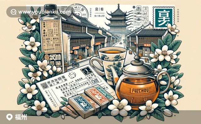 福州三坊七巷歷史建筑、茉莉花茶與郵政元素的現(xiàn)代描繪