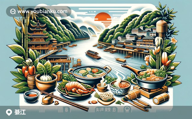 重慶市綦江縣明信片：綦江大橋橫跨拉市海，辣椒元素彰顯地方特色