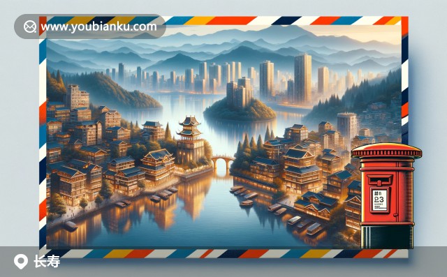 重慶長壽區(qū)插畫：山水之間的長壽湖，歷史遺跡釣魚城，郵政編碼401220
